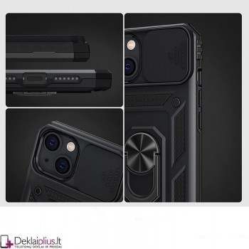 5in1 smūgiams atsparus dėklas su žiedu ir kameros apsauga - juodas (Apple Iphone 14 Plus)
